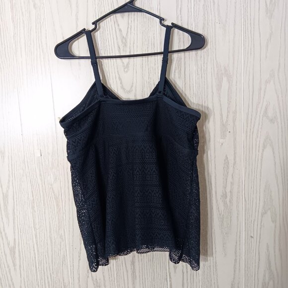 Black‎ Swim Tankini Top Faux Fly Away Front Flowy Ruffled Crochet Size 2XL - Picture 2 of 9